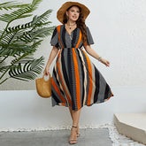 Dress Waist Controlled V neck Printing Dress
